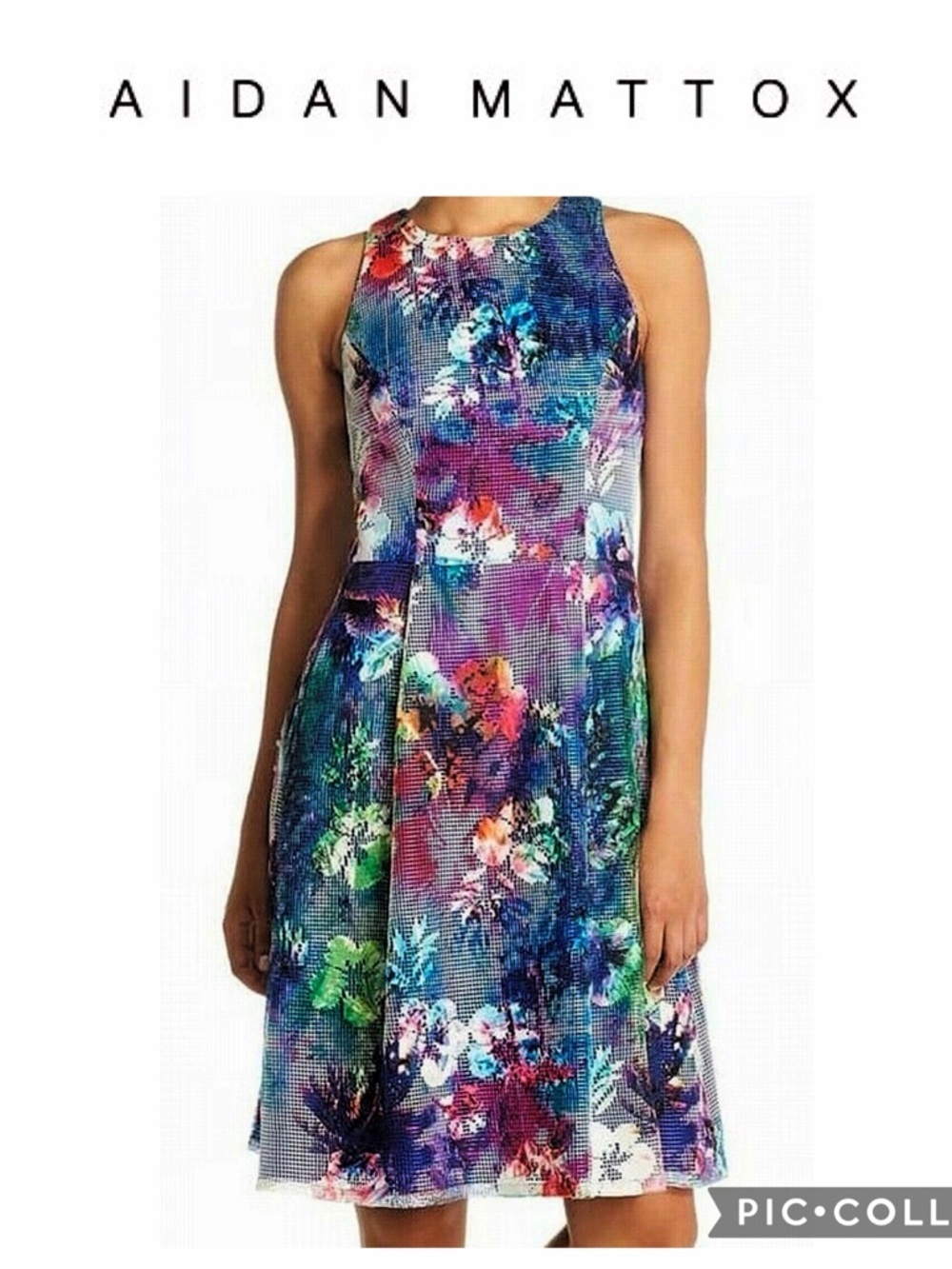 Aidan Mattox Multicolor Floral Mesh Overlay Fit & Flare Dress with pockets sz 6